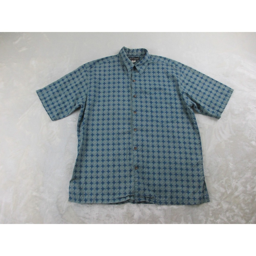 Tori Richard Shirt Mens Large Blue Button Up Geometric Camp Party USA